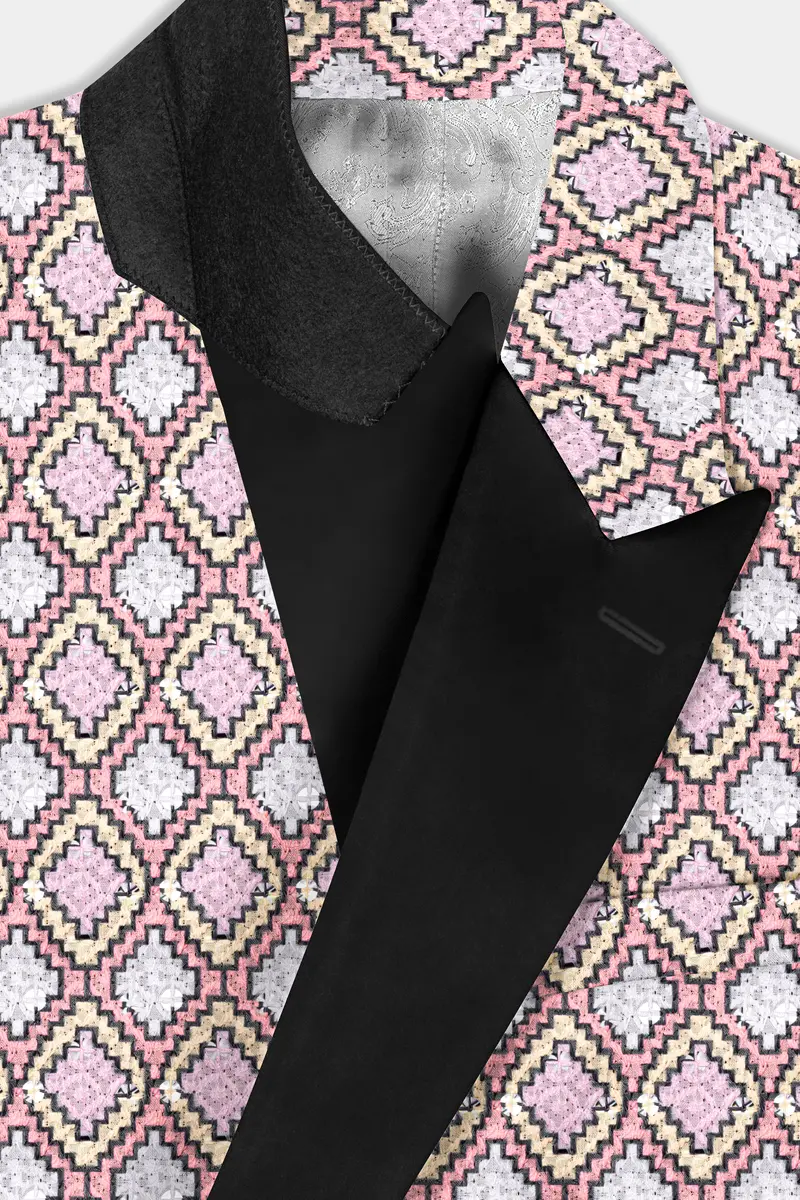Azalea Pink And Astra Yellow Multicolour Designer Embroidered Peak Lapel Tuxedo Blazer 4