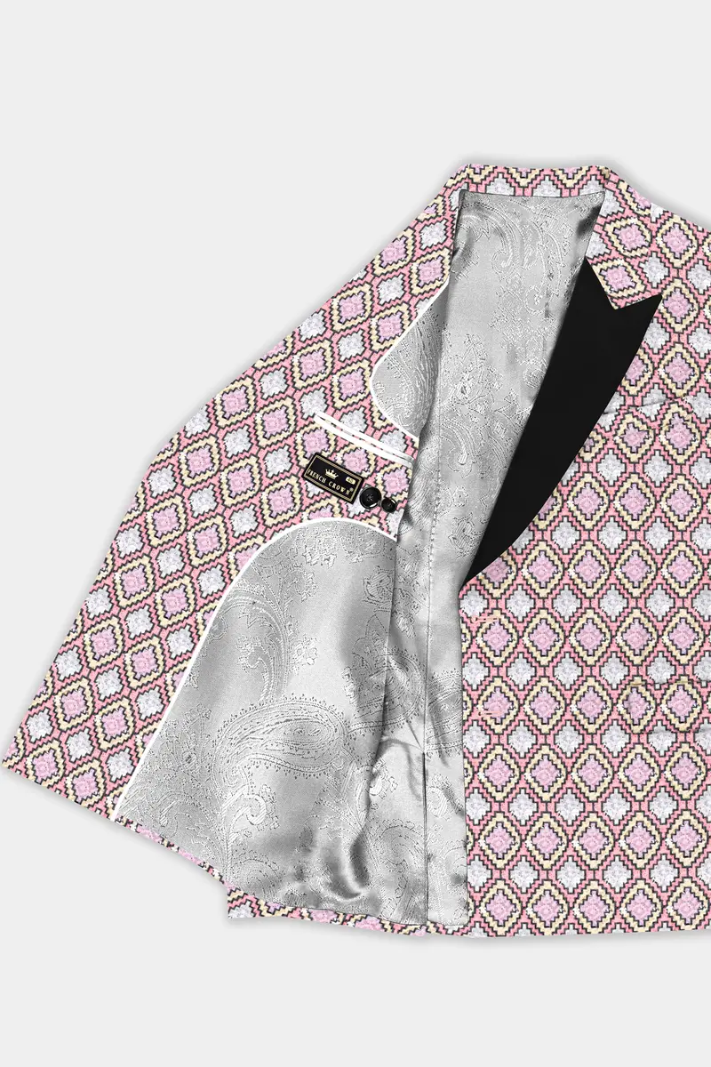 Azalea Pink And Astra Yellow Multicolour Designer Embroidered Peak Lapel Tuxedo Blazer 5
