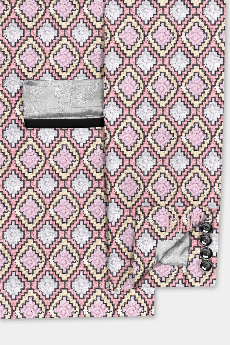 Azalea Pink And Astra Yellow Multicolour Designer Embroidered Peak Lapel Tuxedo Blazer 6