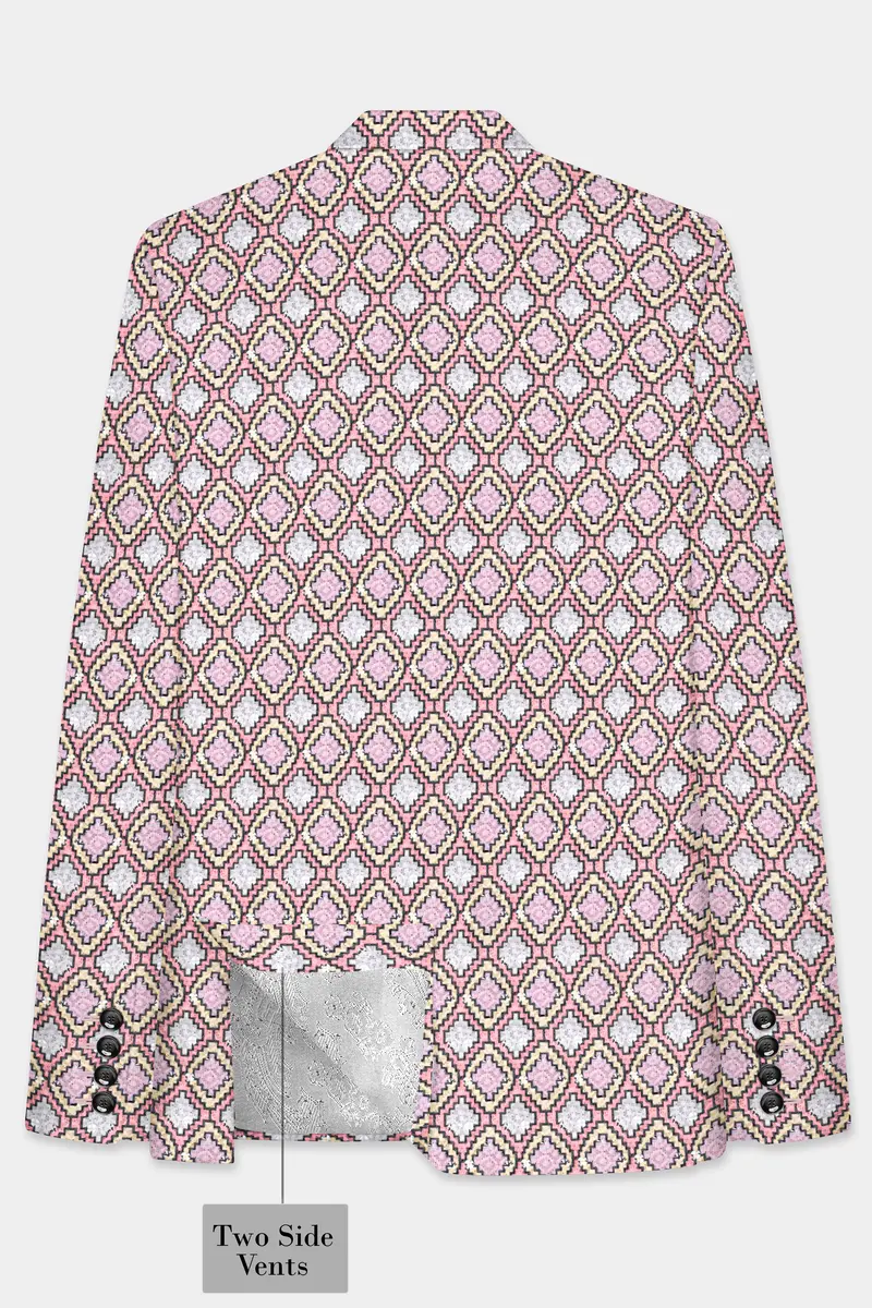 Azalea Pink And Astra Yellow Multicolour Designer Embroidered Peak Lapel Tuxedo Blazer 7