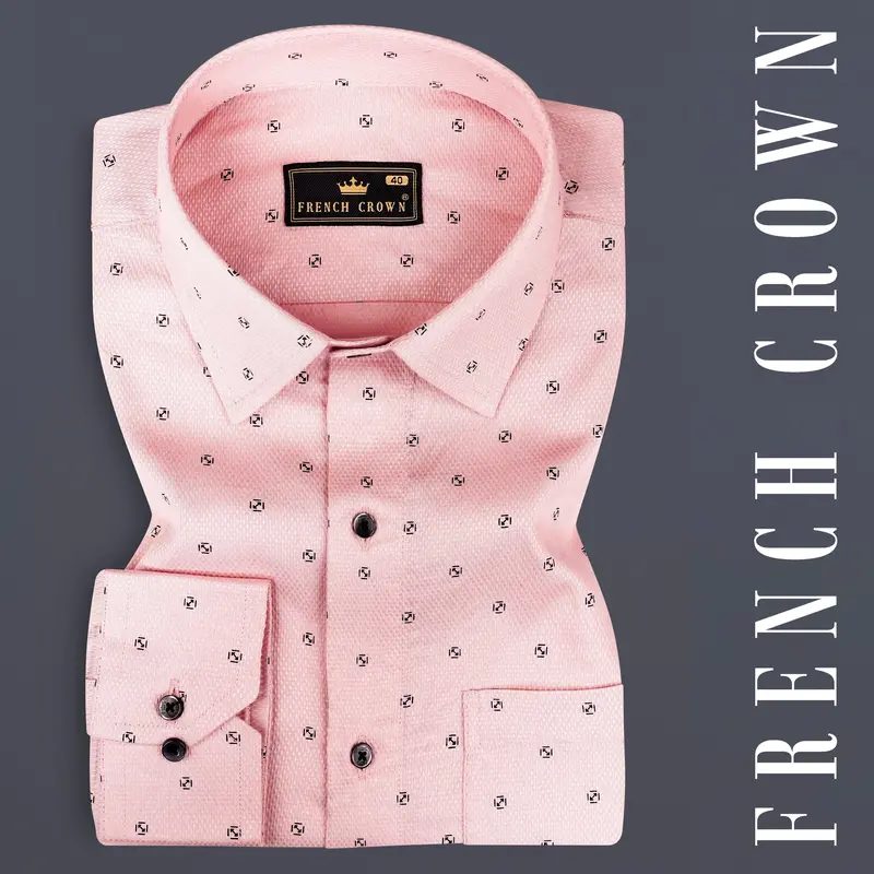 Azalea Pink Dobby Textured Premium Giza Cotton Shirt 7