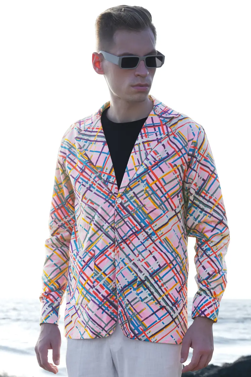Azalea Pink Multicolour Abstract Printed Flannel Designer Jacket 2