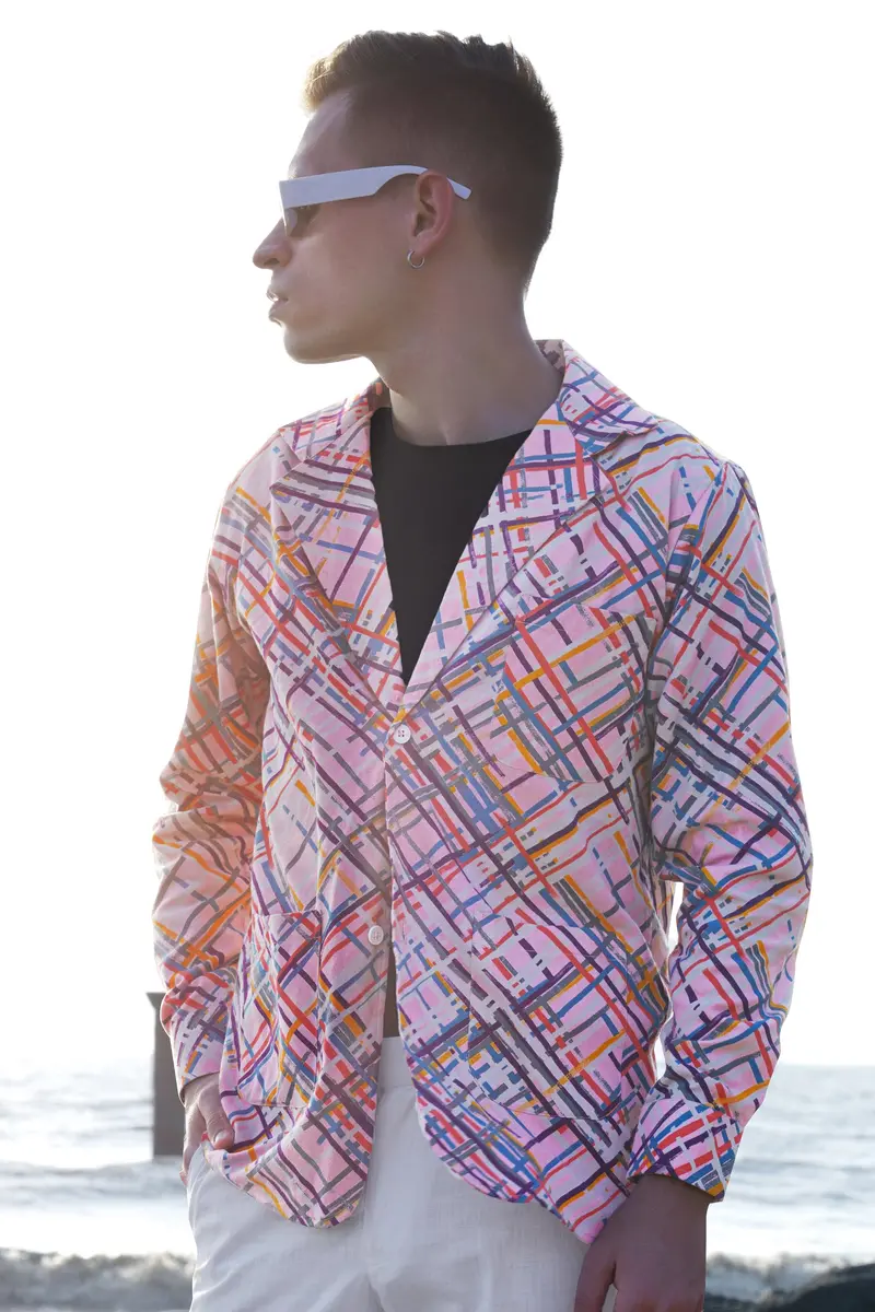 Azalea Pink Multicolour Abstract Printed Flannel Designer Jacket 5