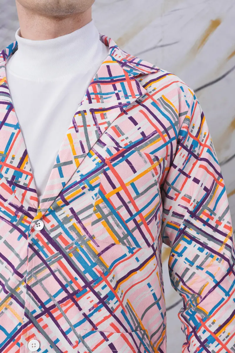 Azalea Pink Multicolour Abstract Printed Flannel Designer Jacket 6