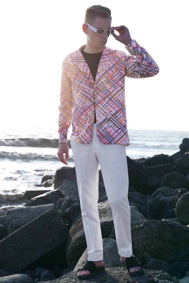 Azalea Pink Multicolour Abstract Printed Flannel Designer Jacket 7