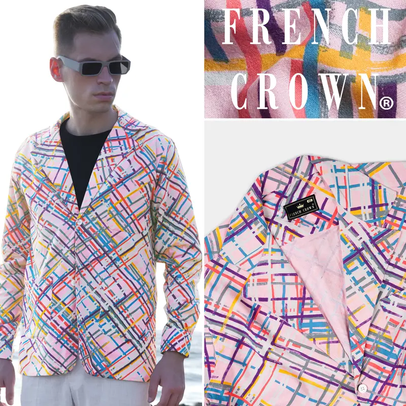 Azalea Pink Multicolour Abstract Printed Flannel Designer Jacket 9