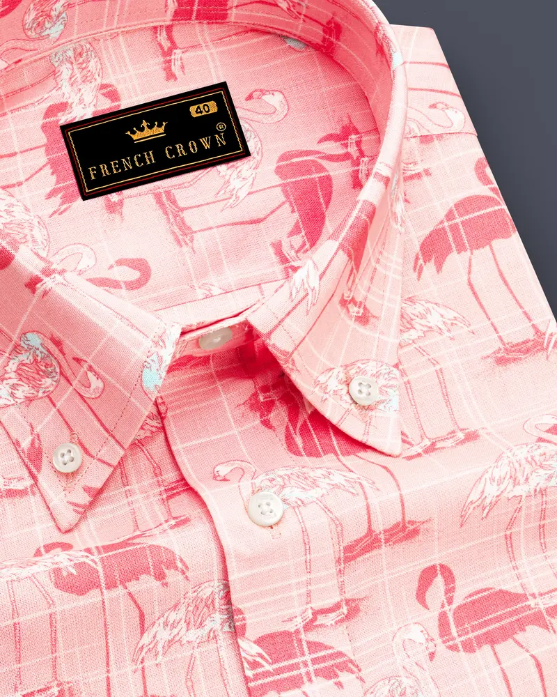 Azalea Pink Swan Printed Premium Cotton Shirt 1