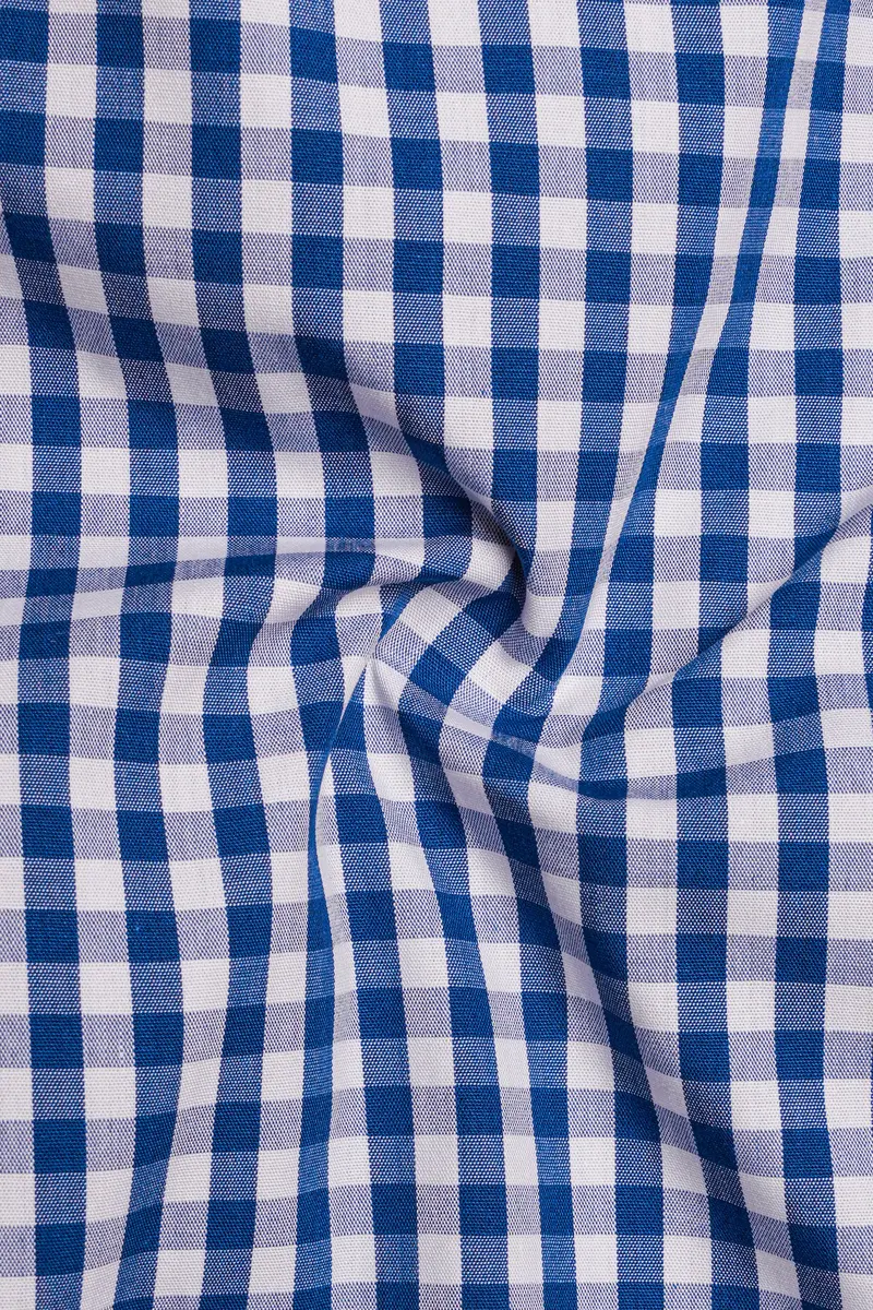 Azivon-Lapis Blue And Bright White Gingham Plaid Super Soft Premium Cotton Semi Formal Shirt 3
