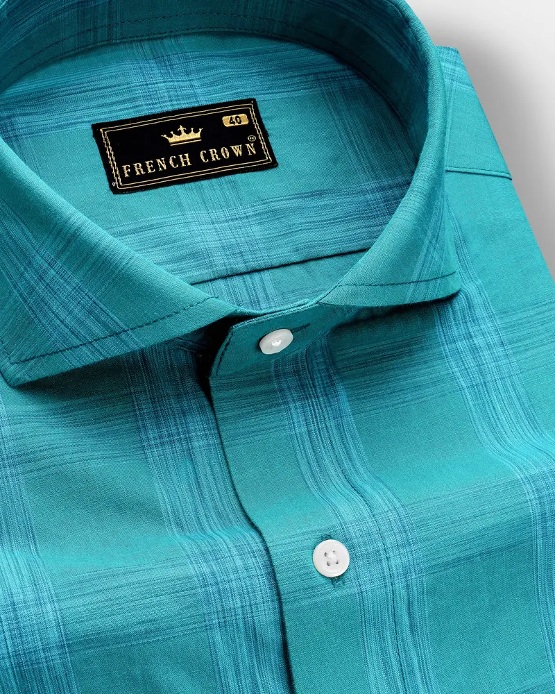 Azlune-Eastern Blue Windrow Chambray Premium Cotton Semi Formal Shirt 1