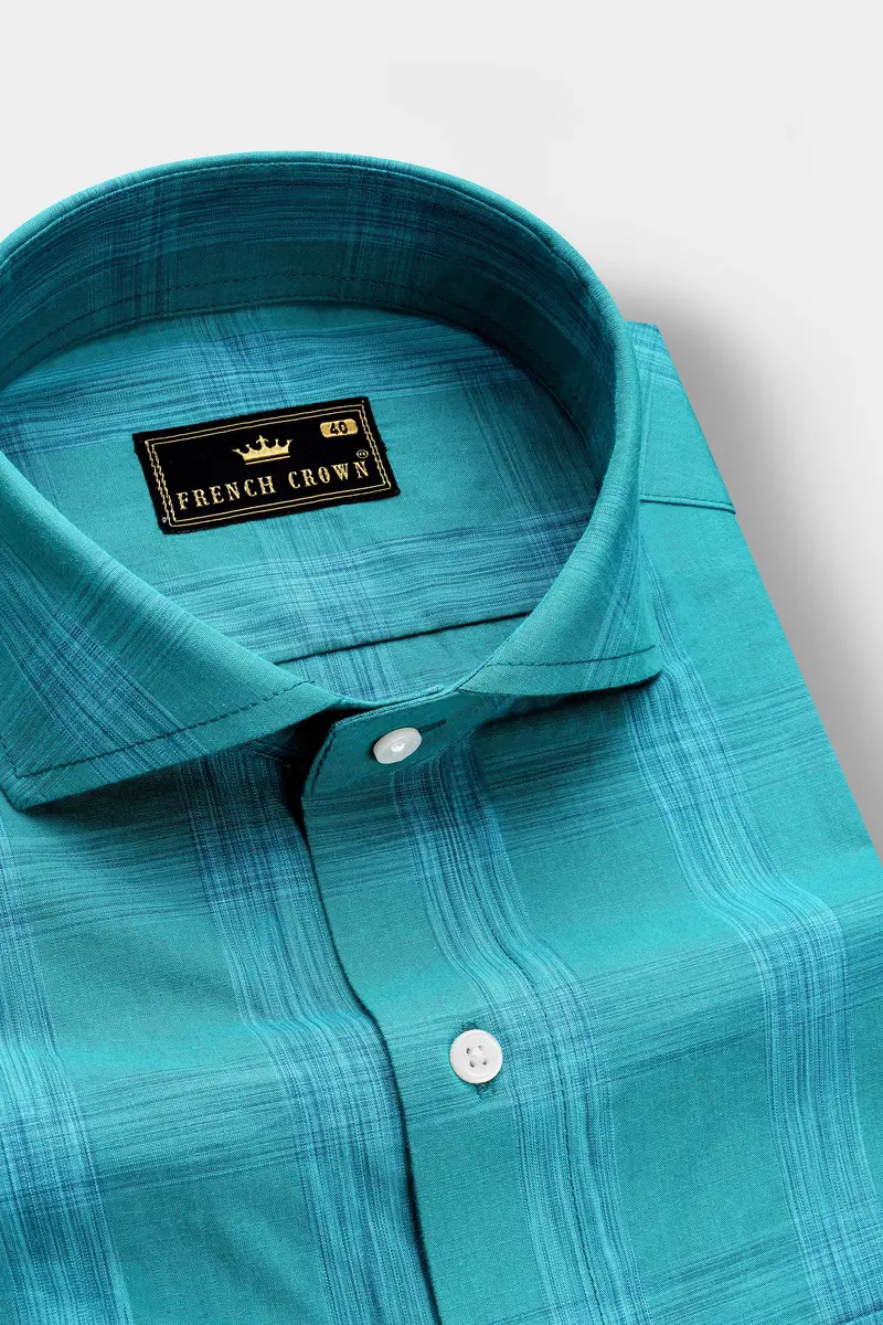Azlune-Eastern Blue Windrow Chambray Premium Cotton Semi Formal Shirt 2
