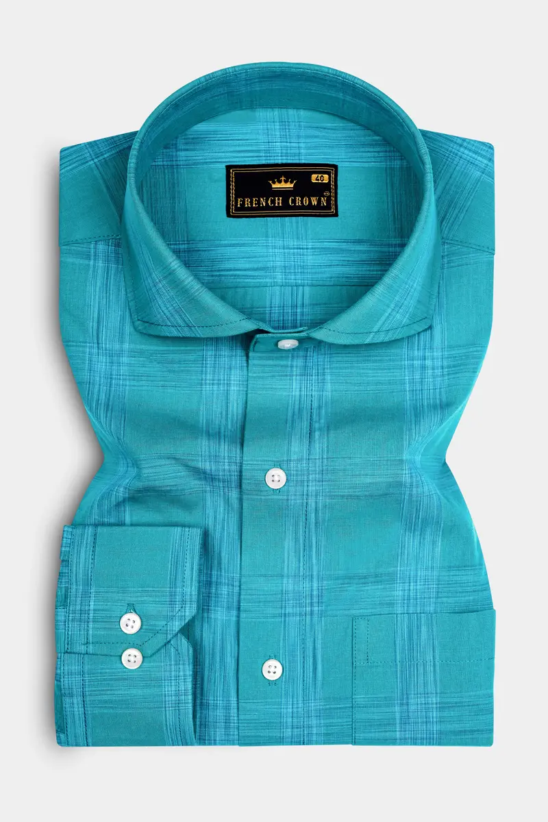 Azlune-Eastern Blue Windrow Chambray Premium Cotton Semi Formal Shirt 4