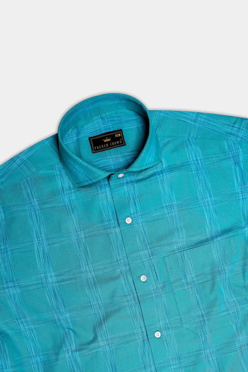 Azlune-Eastern Blue Windrow Chambray Premium Cotton Semi Formal Shirt 5