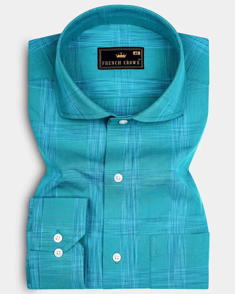 Azlune-Eastern Blue Windrow Chambray Premium Cotton Semi Formal Shirt 6