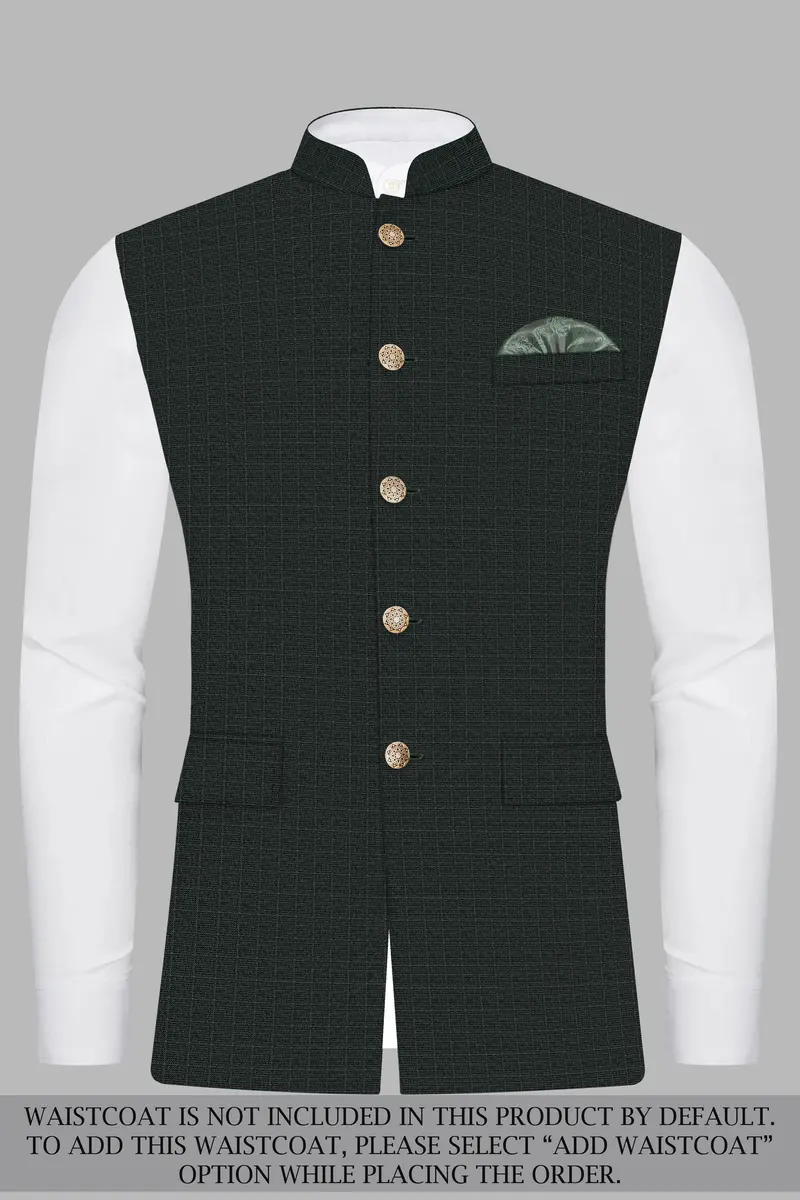 Aztec-Opulent Green Plaid Wool Rich Cross Placket Bandhgala Suit 14