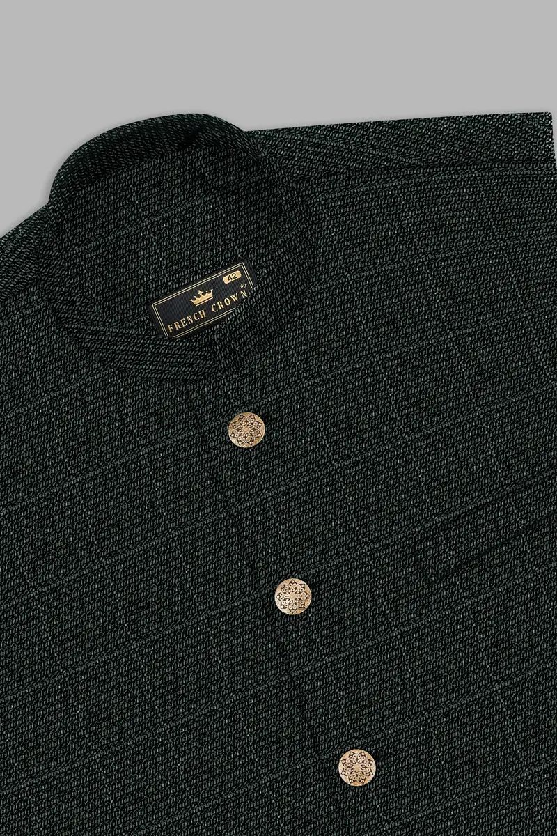 Aztec-Opulent Green Plaid Wool Rich Cross Placket Bandhgala Suit 16