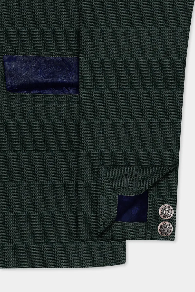 Aztec-Opulent Green Plaid Wool Rich Cross Placket Bandhgala Suit 6