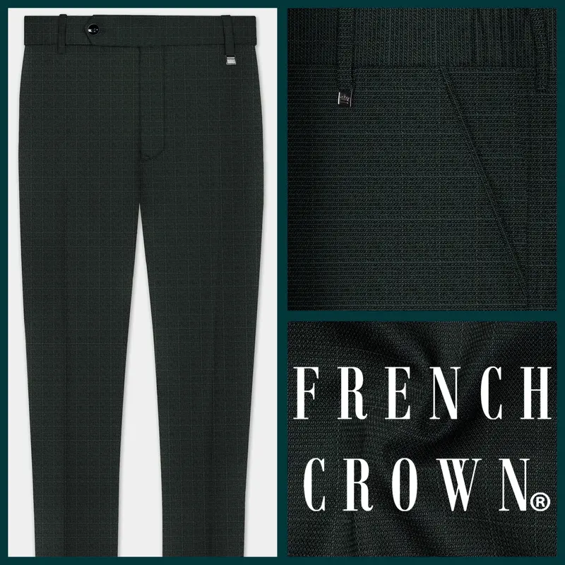 Aztec-Opulent Green Plaid Wool Rich Stretchable Waistband Pant 1