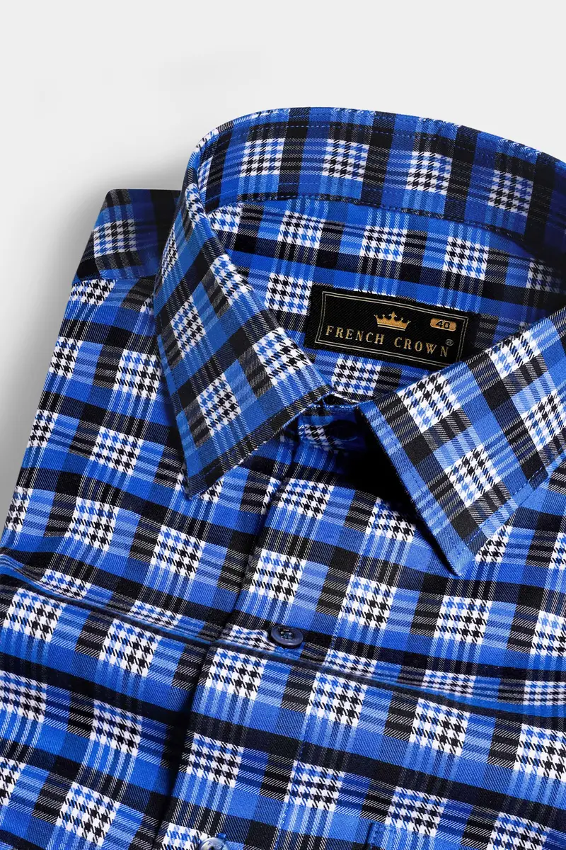 Azul Blue And Black Checkered Houndstooth Shirt 1