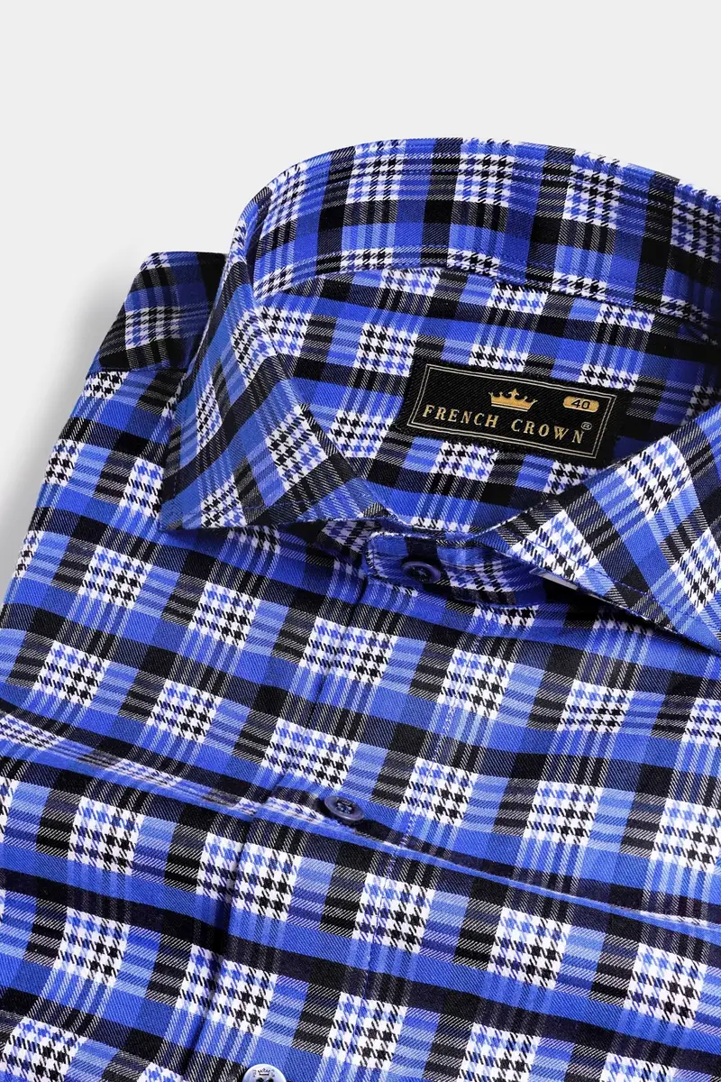 Azul Blue With White And Black Checkered Houndstooth Shirt 1
