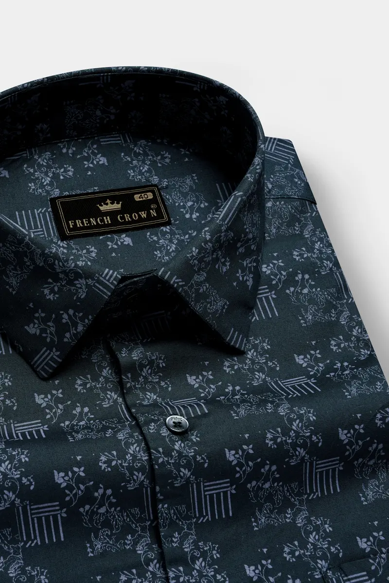 Azuraflora-Blue Floral Printed Super Soft Premium Cotton Shirt 1