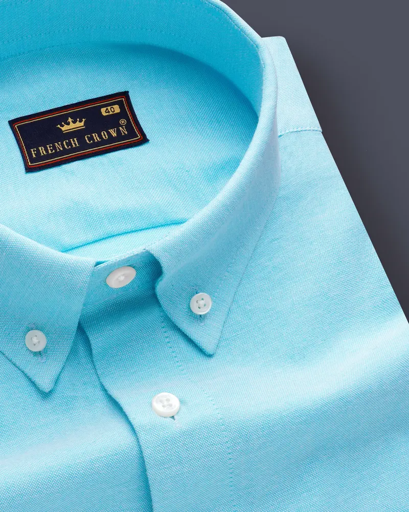 Azure Bay-Tiffany Blue Solid Oxford Premium Cotton Dress Shirt 1