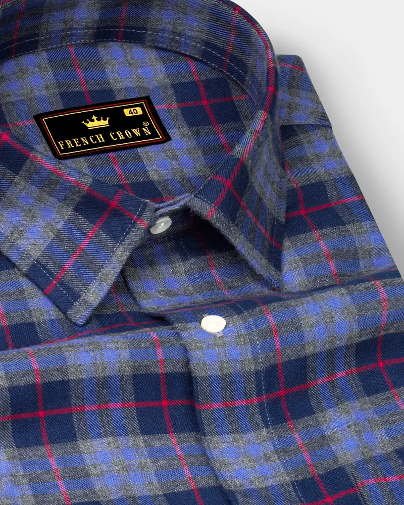 Azure Blue And Regal Blue Plaid Twill Textured Premium Cotton Shirt 1