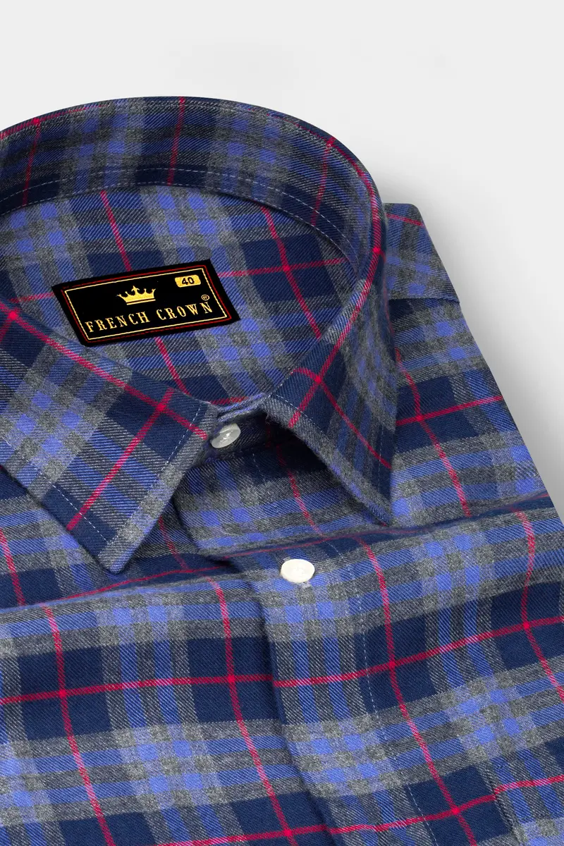 Azure Blue And Regal Blue Plaid Twill Textured Premium Cotton Shirt 2