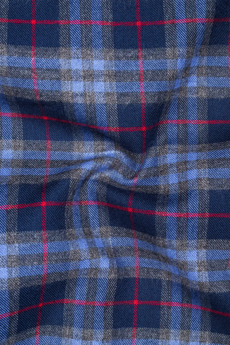 Azure Blue And Regal Blue Plaid Twill Textured Premium Cotton Shirt 3