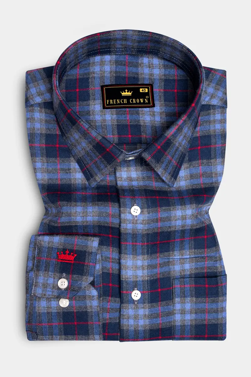 Azure Blue And Regal Blue Plaid Twill Textured Premium Cotton Shirt 4