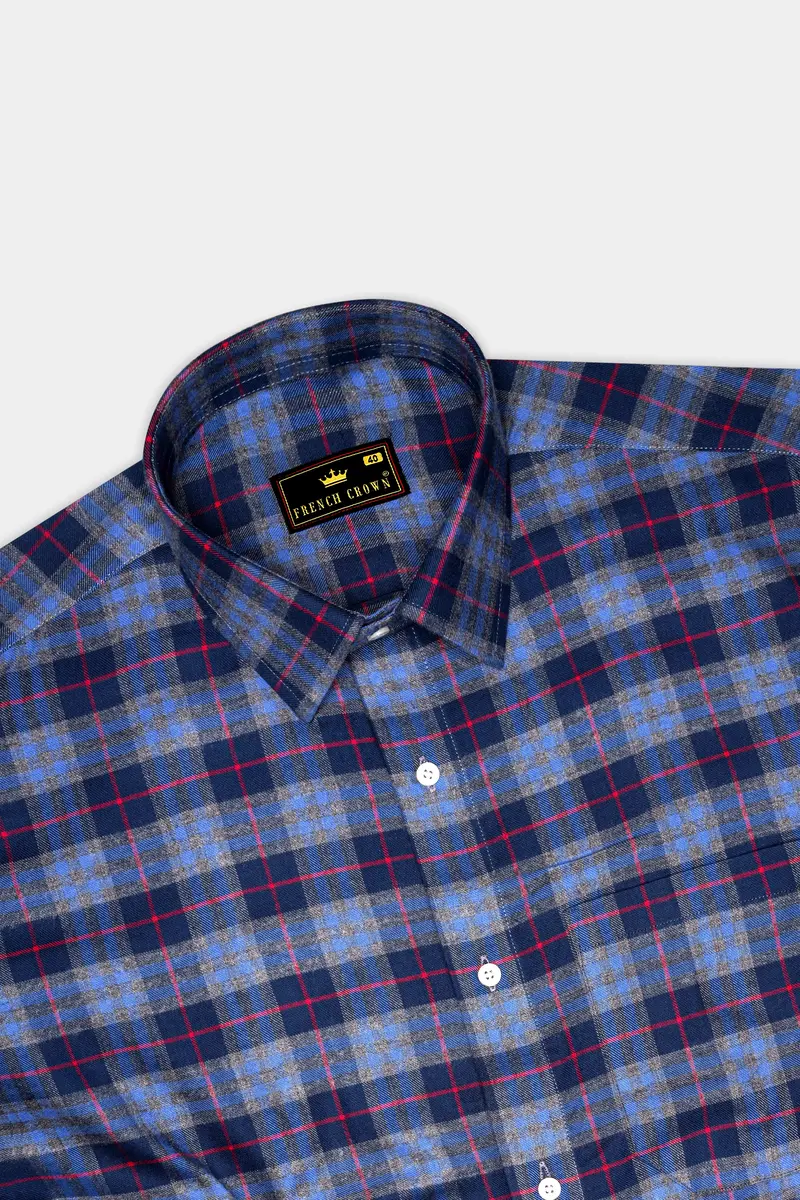 Azure Blue And Regal Blue Plaid Twill Textured Premium Cotton Shirt 5