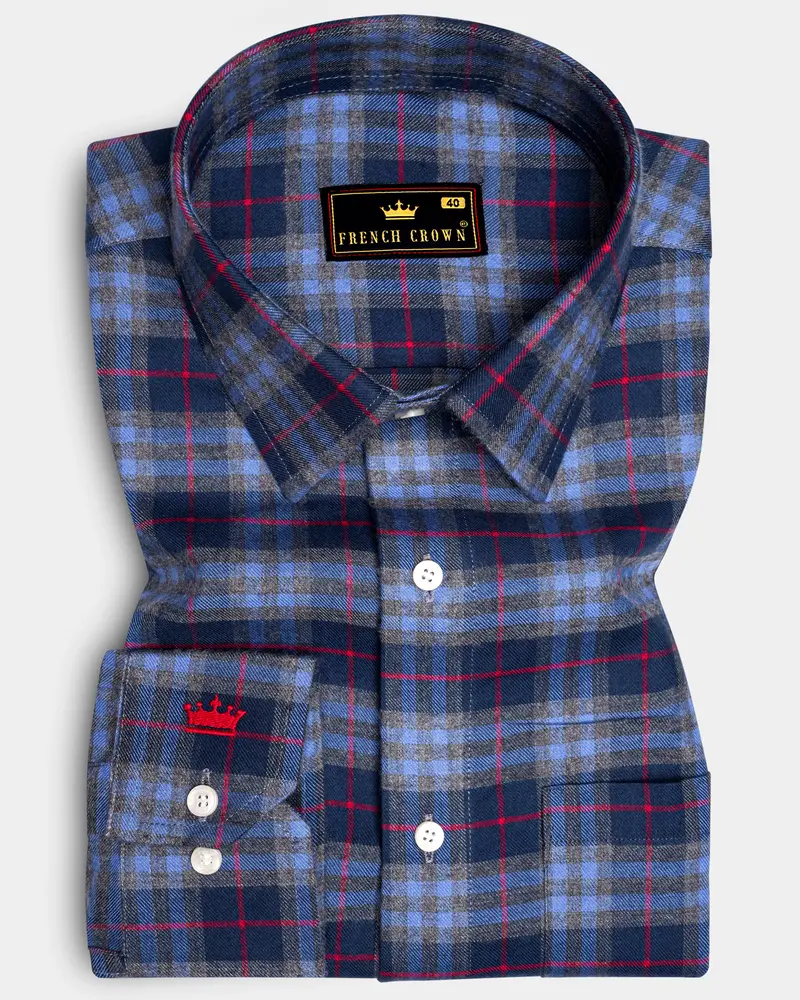 Azure Blue And Regal Blue Plaid Twill Textured Premium Cotton Shirt 6