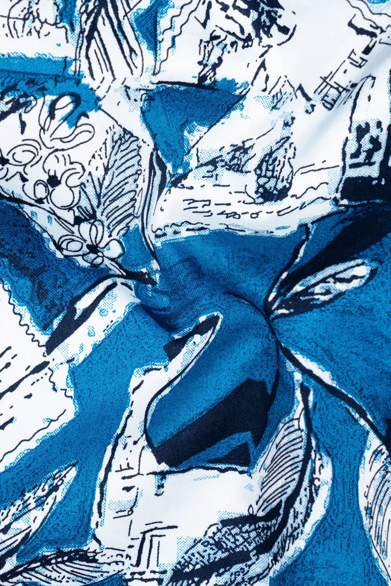 Azure Blue With White Ocean Printed Super Soft Premium Cotton Shirt 2