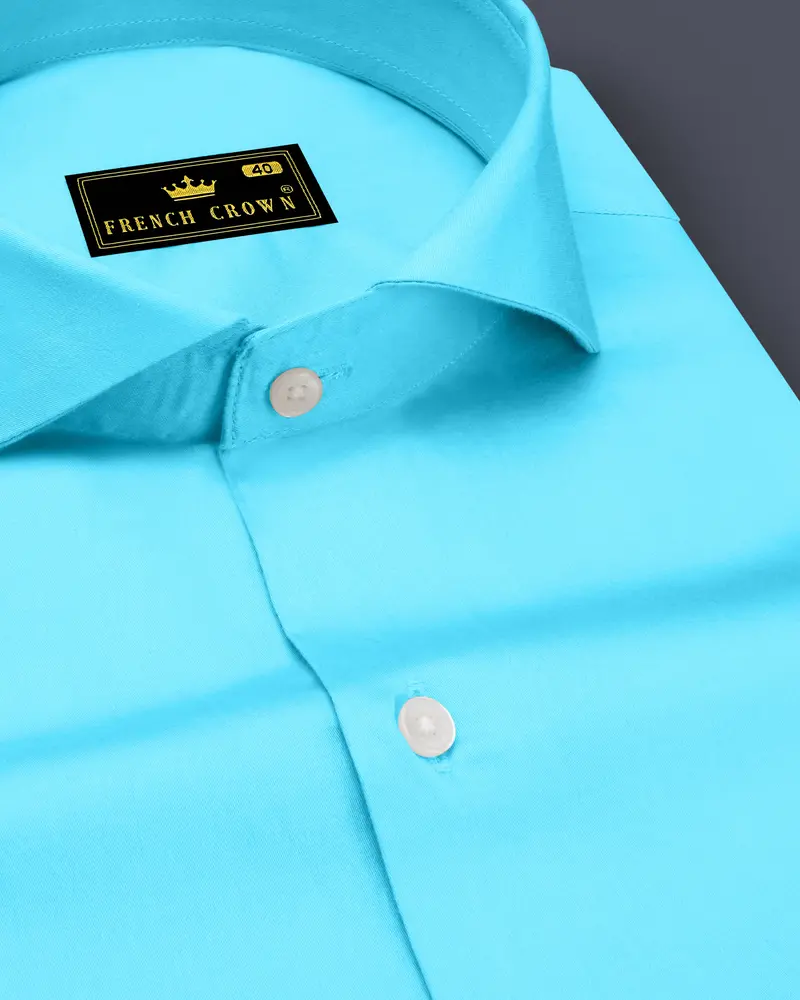 Azure-Columbia Blue Subtle Sheen Super Soft Premium Cotton Cut Away Collar Dress Shirt 1