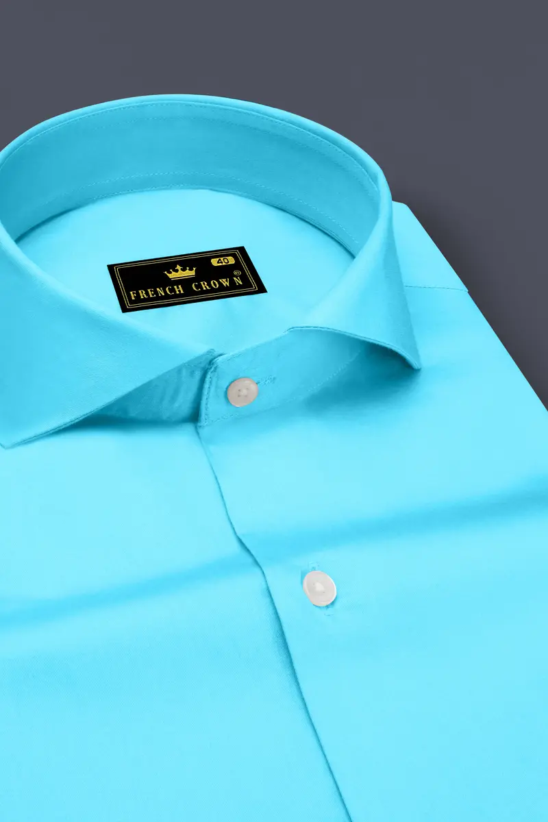 Azure-Columbia Blue Subtle Sheen Super Soft Premium Cotton Cut Away Collar Dress Shirt 2