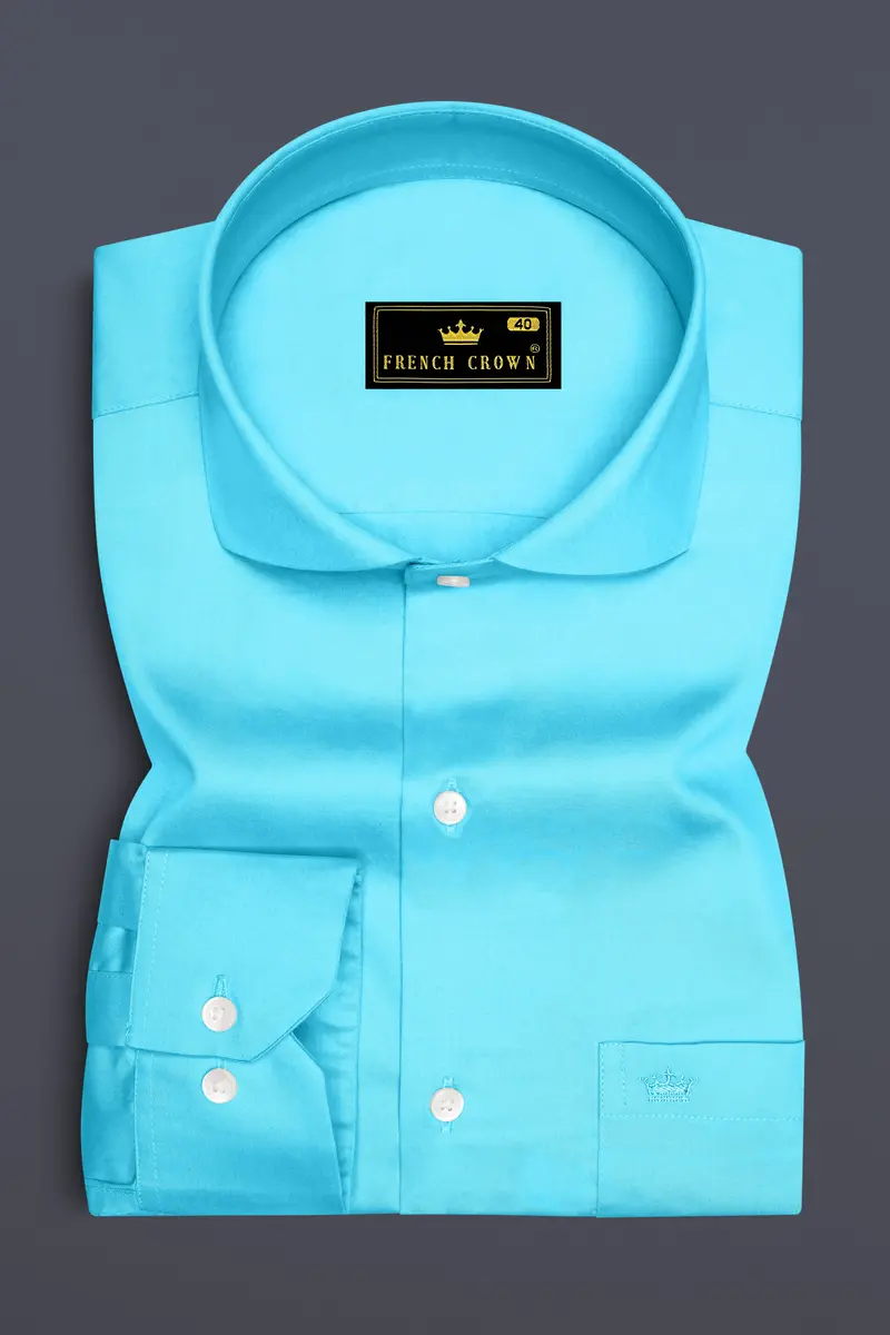 Azure-Columbia Blue Subtle Sheen Super Soft Premium Cotton Cut Away Collar Dress Shirt 4