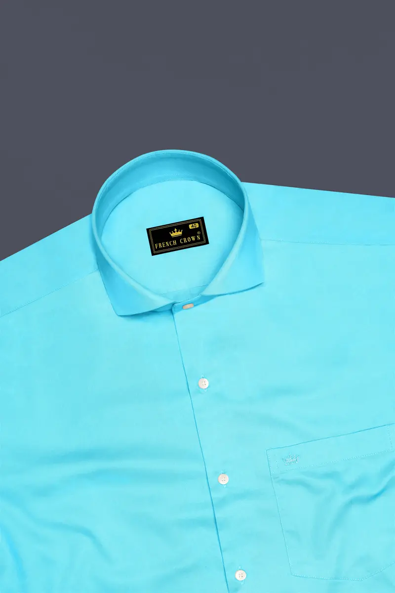 Azure-Columbia Blue Subtle Sheen Super Soft Premium Cotton Cut Away Collar Dress Shirt 5