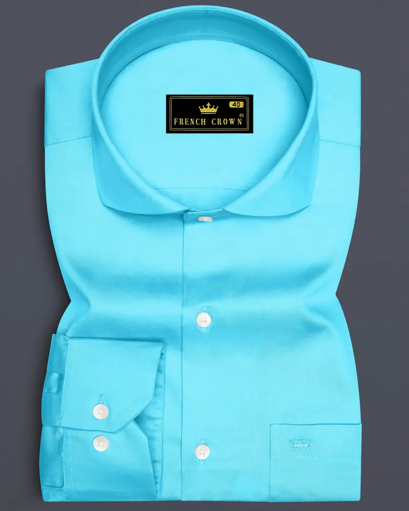 Azure-Columbia Blue Subtle Sheen Super Soft Premium Cotton Cut Away Collar Dress Shirt 6