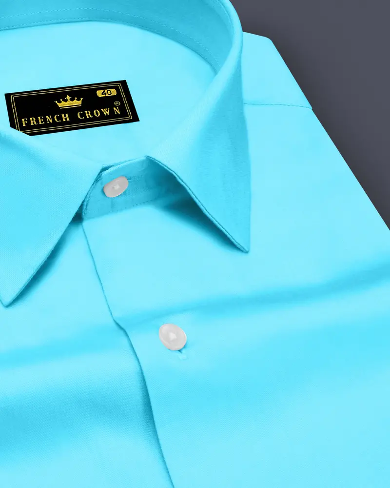 Azure-Columbia Blue Subtle Sheen Super Soft Premium Cotton Dress Shirt 1
