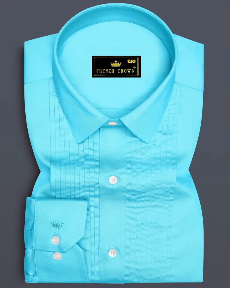 Azure-Columbia Blue Subtle Sheen Super Soft Premium Cotton Tuxedo Dress Shirt 1
