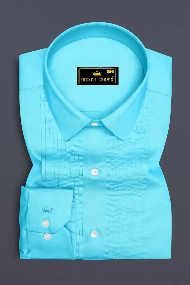 Azure-Columbia Blue Subtle Sheen Super Soft Premium Cotton Tuxedo Dress Shirt 2