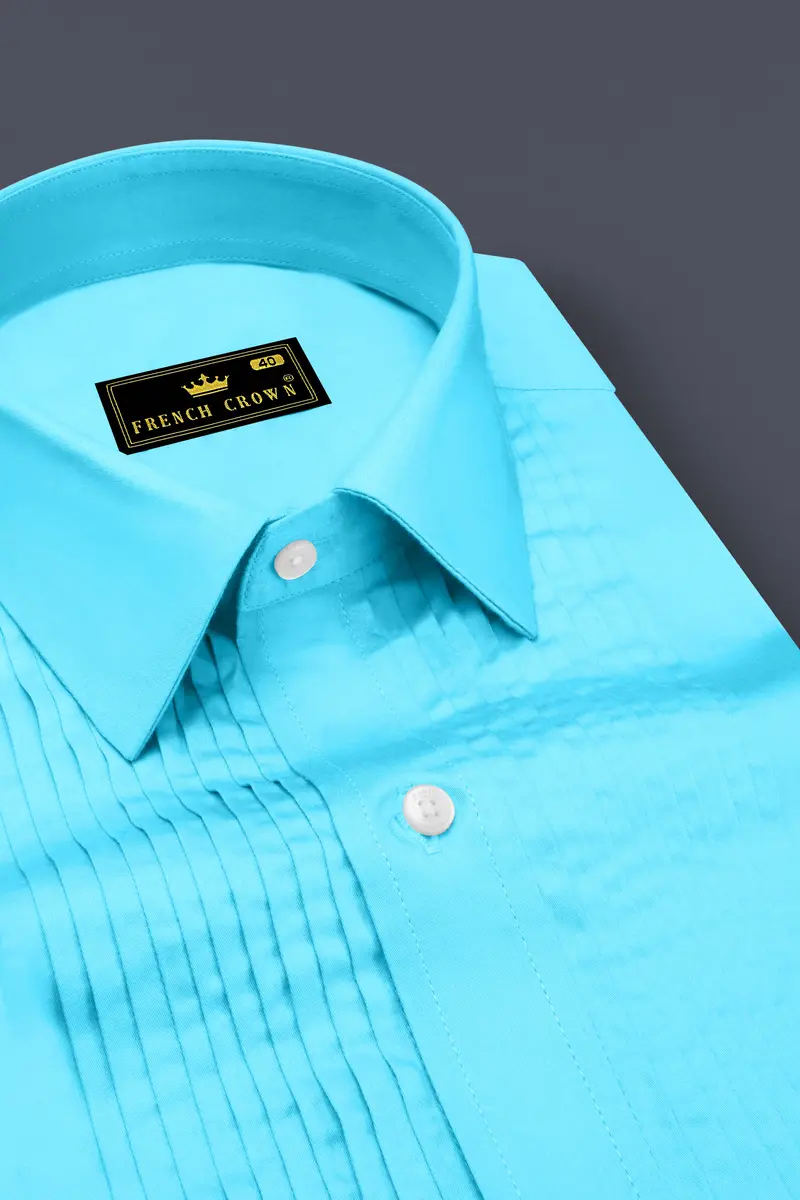 Azure-Columbia Blue Subtle Sheen Super Soft Premium Cotton Tuxedo Dress Shirt 4