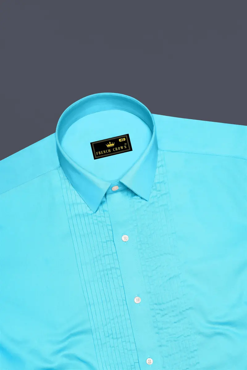 Azure-Columbia Blue Subtle Sheen Super Soft Premium Cotton Tuxedo Dress Shirt 5