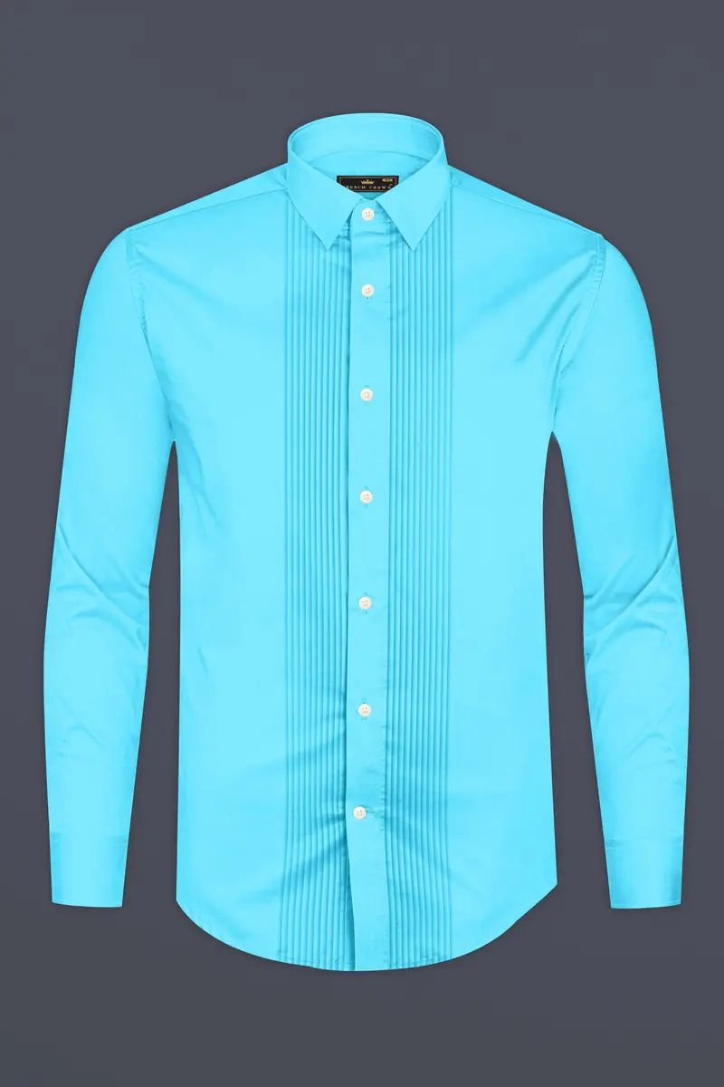 Azure-Columbia Blue Subtle Sheen Super Soft Premium Cotton Tuxedo Dress Shirt 6