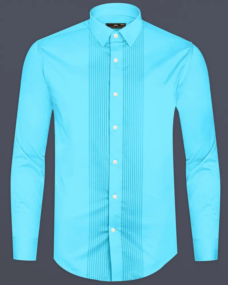 Azure-Columbia Blue Subtle Sheen Super Soft Premium Cotton Tuxedo Dress Shirt 8
