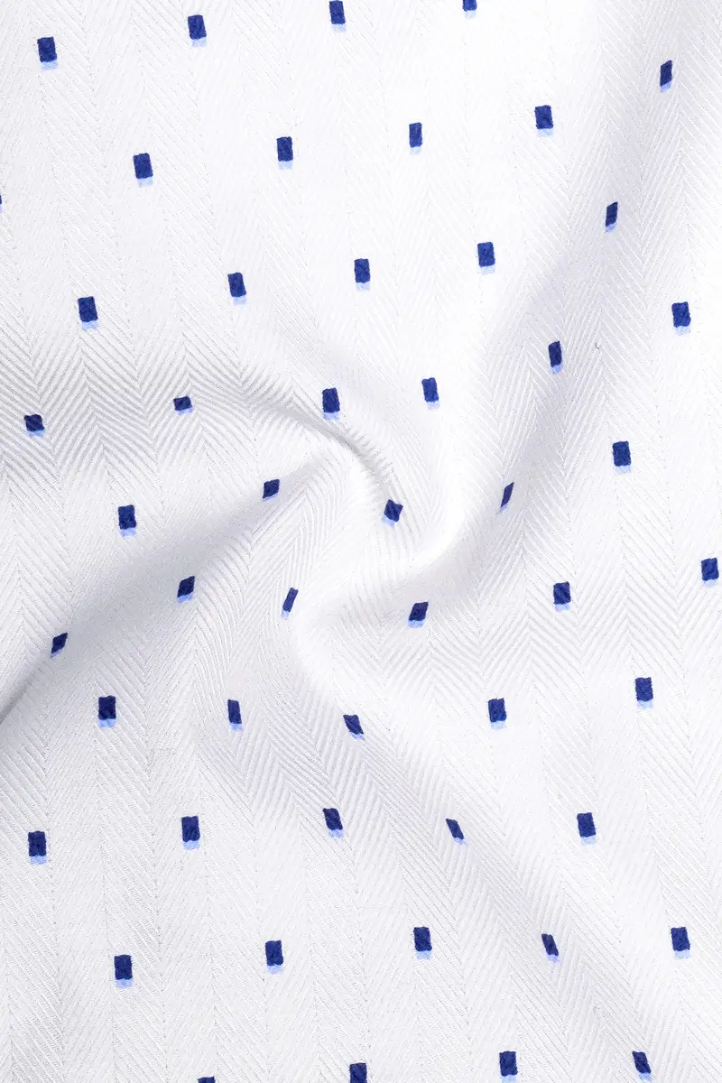 Azure Crest-Bright White And Persian Blue Printed Dobby Textured Premium Giza Cotton Dress Shirt 3
