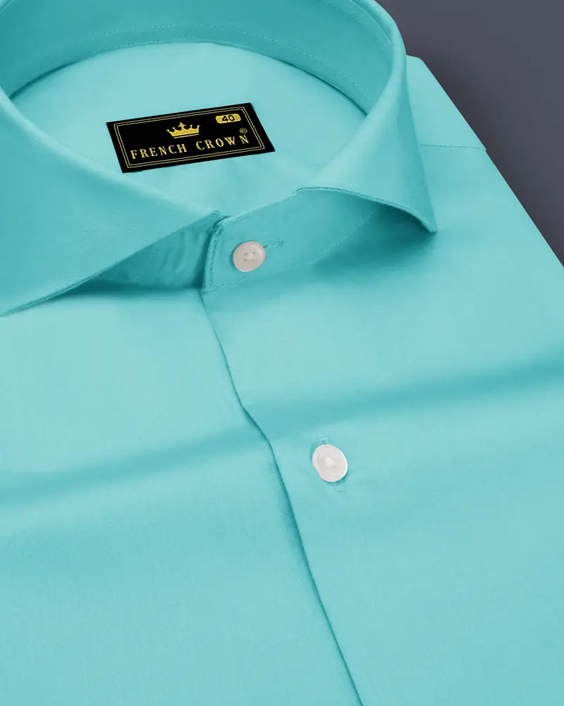 Azure-Downy Blue Subtle Sheen Super Soft Premium Cotton Cut Away Collar Dress Shirt 1
