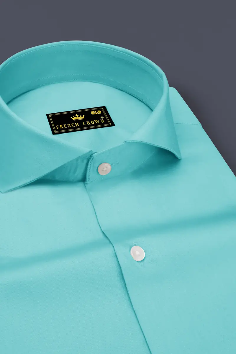 Azure-Downy Blue Subtle Sheen Super Soft Premium Cotton Cut Away Collar Dress Shirt 2
