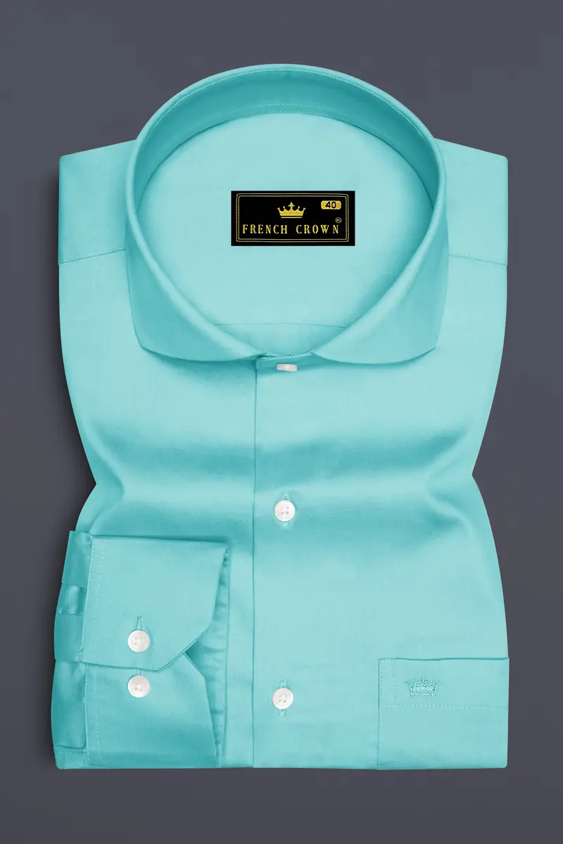 Azure-Downy Blue Subtle Sheen Super Soft Premium Cotton Cut Away Collar Dress Shirt 4