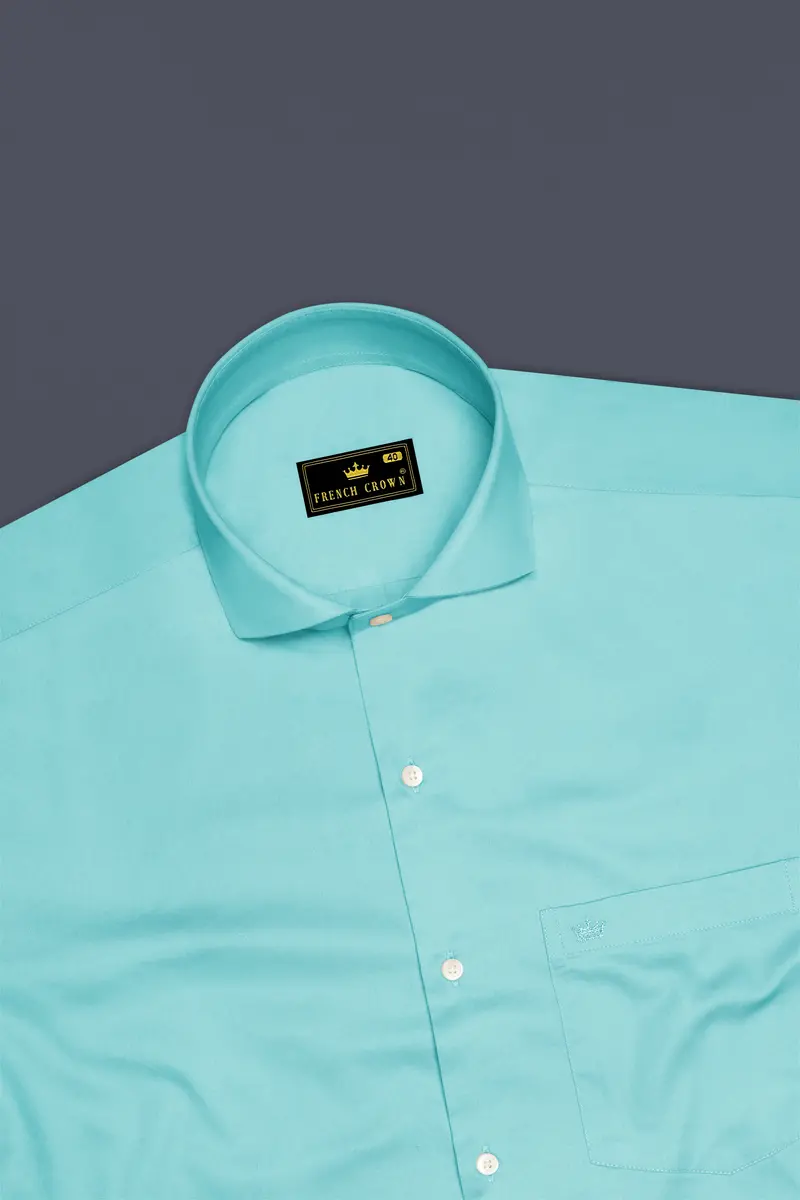 Azure-Downy Blue Subtle Sheen Super Soft Premium Cotton Cut Away Collar Dress Shirt 5