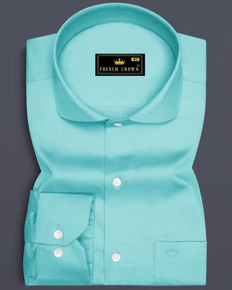 Azure-Downy Blue Subtle Sheen Super Soft Premium Cotton Cut Away Collar Dress Shirt 6